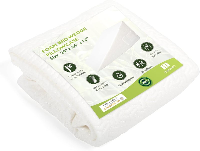 MEOVEN Wedge Pillow Cover for 24x24x12 Bed Wedge Pillow, Hypoallergenic Replacement Case with Zipper & Pockets - Image 1